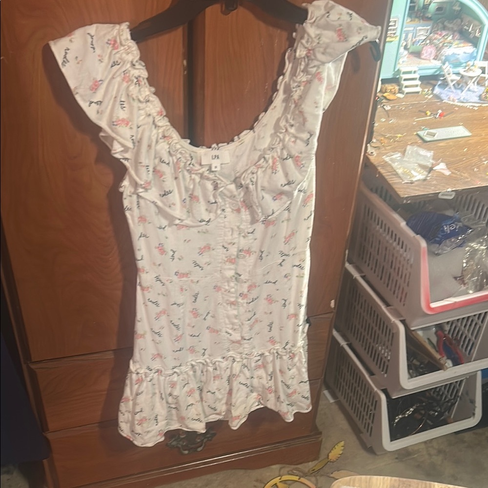 LPA Cream Ruffled Peplum Cap Sleeve Blouse